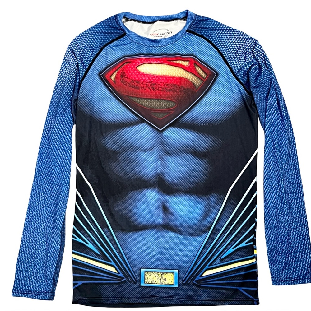 Cody Lundin Sport Superman Compression Shirt Boys XL Blue Athletic Long Sleeve